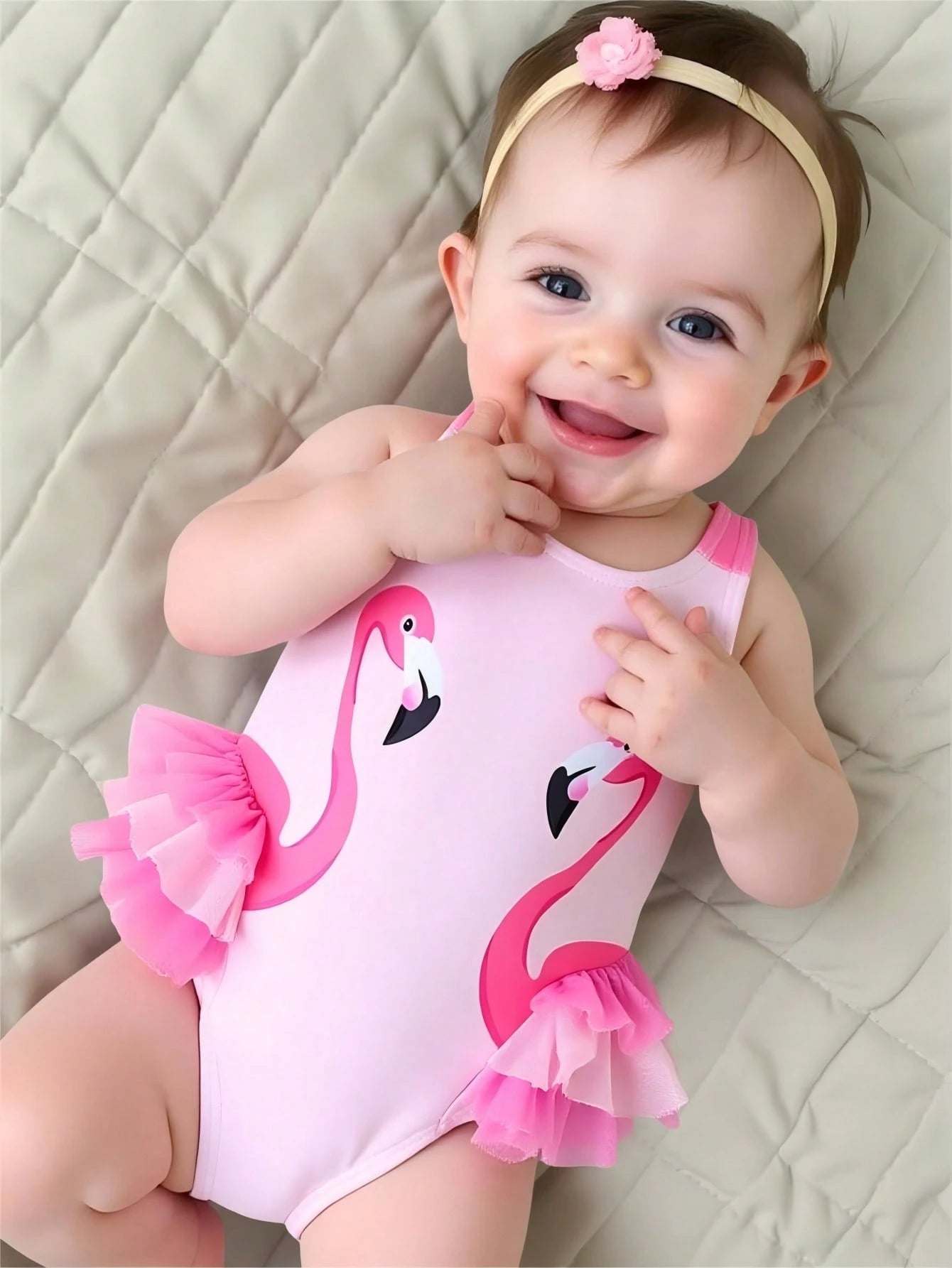 Baby Girl Ruffled Hem Flamingo Print One-Piece Swimsuit Baby Girls Clothing Summer Baby Summer Clothes Girl Baby Girl Clothes for Summer Cheap Baby Girl Clothes Baby Girl Clothing
