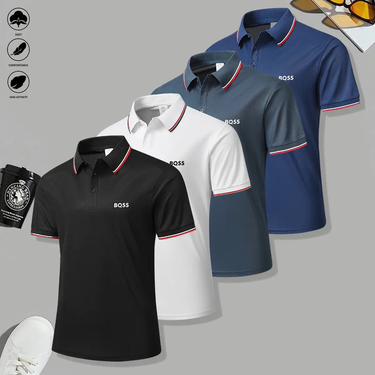 Elevate Your Wardrobe with Our 4-Pack of Men's Casual Short-Sleeved Polo Shirts - Perfectly Breathable and Stylish for Every Season!