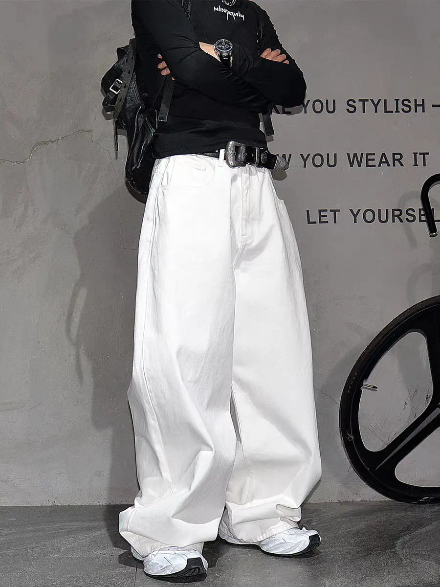 New Simple Solid Loose Men'S Jeans Straight Trousers Streetwear Men Baggy Regular Fit Casual Denim Pants