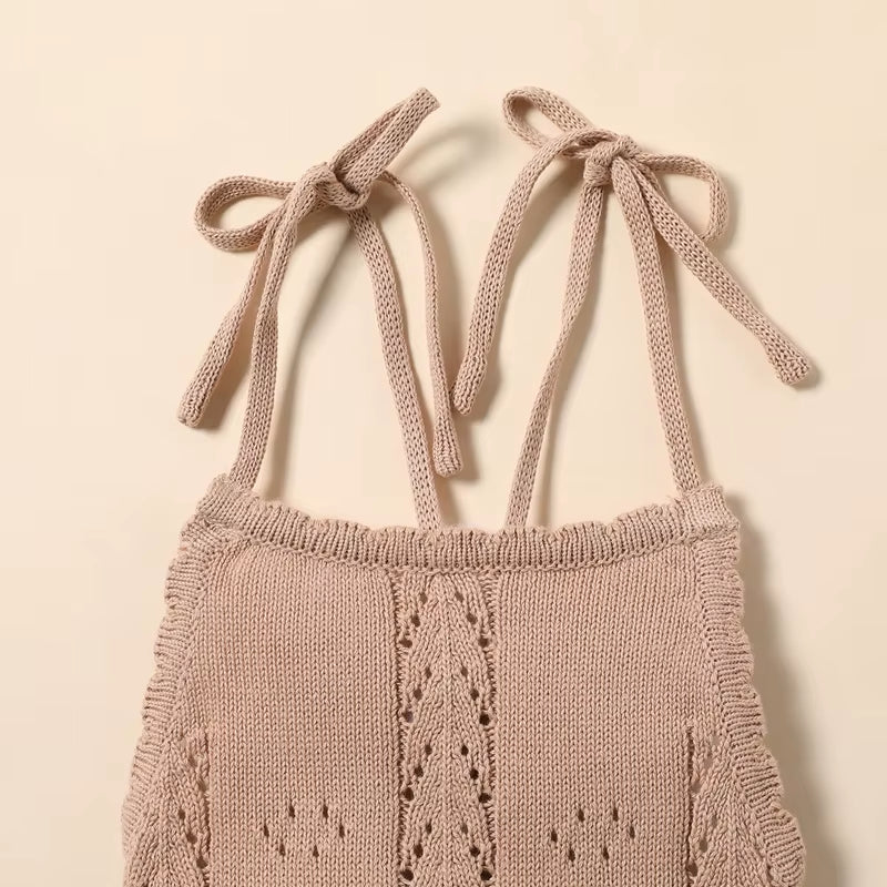 Kids Baby Summer Clothes for Newborn Baby Boys Girls Solid Lace-Up Knitted Backless Rompers+Drawstring Shorts Beach Outfits Sets