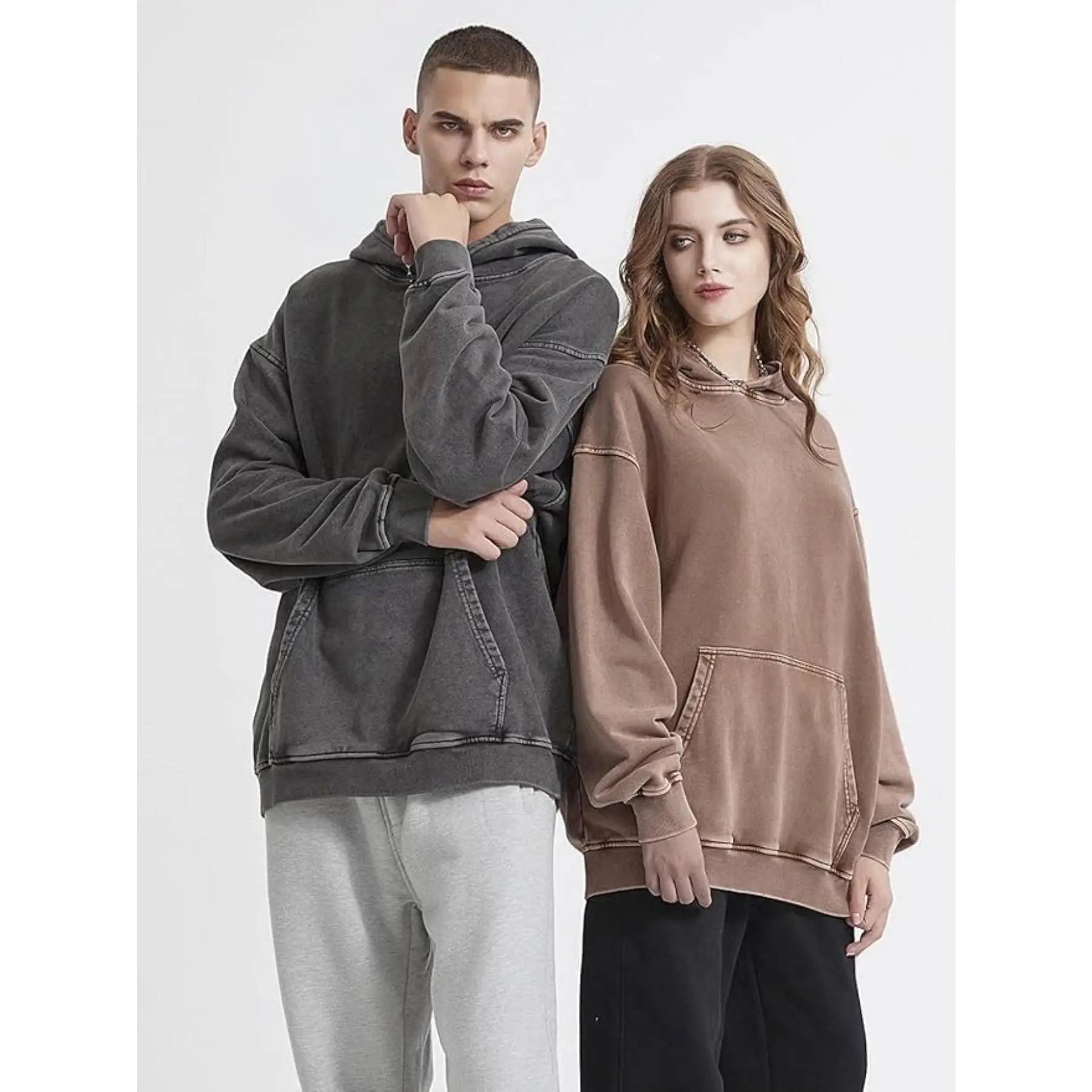 Vintage Washed Hoodie - Trendy Unisex Drop-Shoulder Sweatshirt for Effortless Style