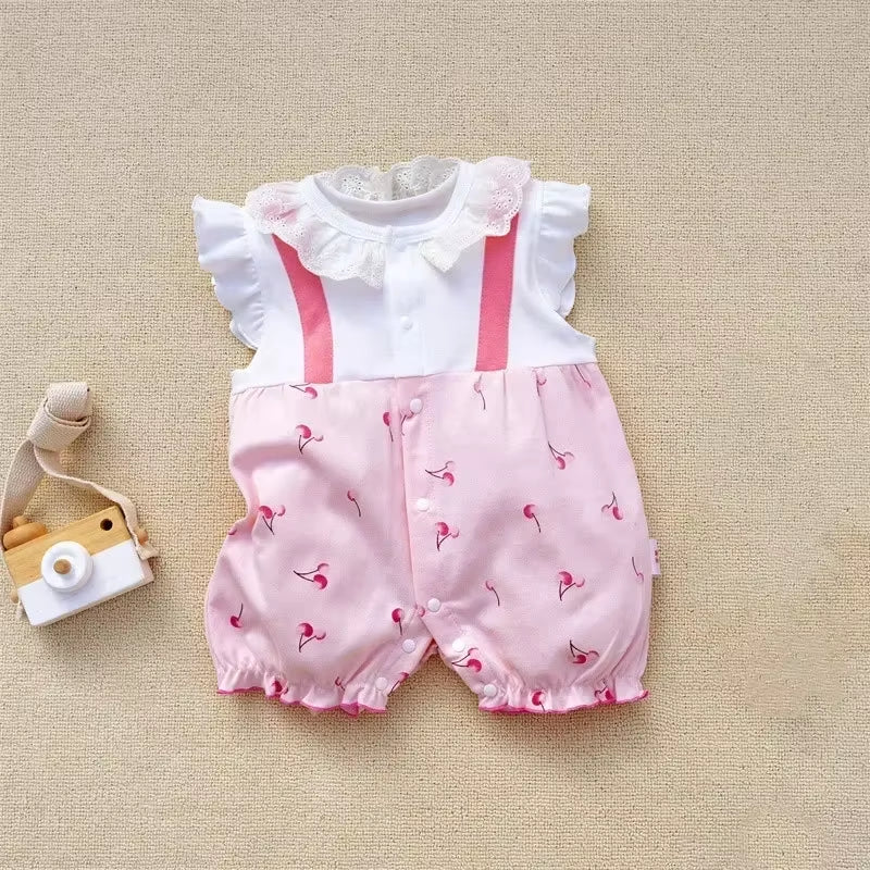 2024 Newborn Baby Summer Clothes Rompers Girls Overalls Short Sleeve Bodysuit Cotton Baby Clothing Jumpsuit Baby Girl Onesies