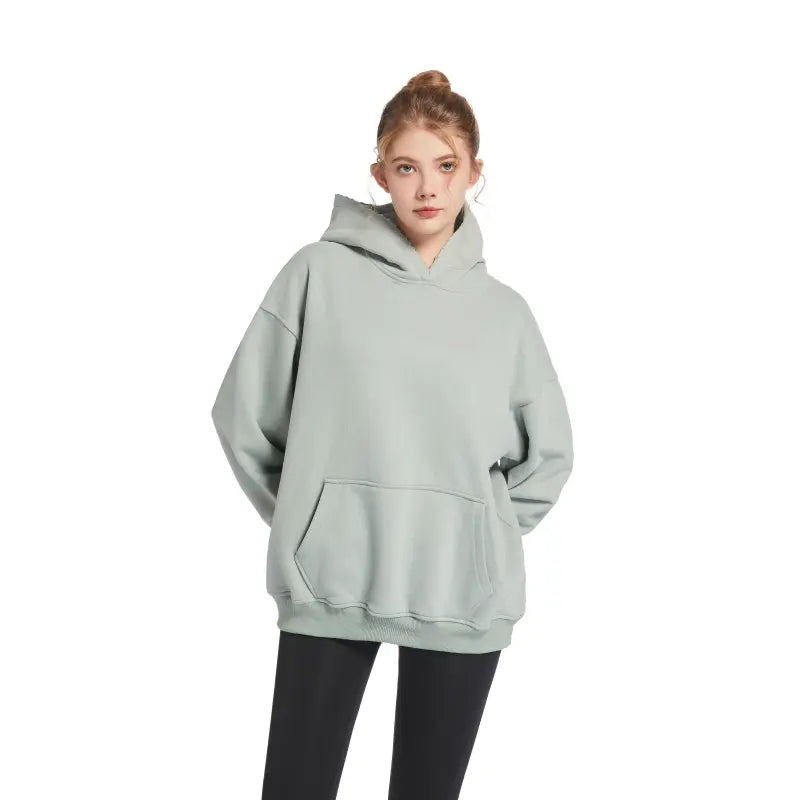 Trendy Light Green Unisex Long Sleeve Hoodie with Pockets - Perfect for All Occasions!