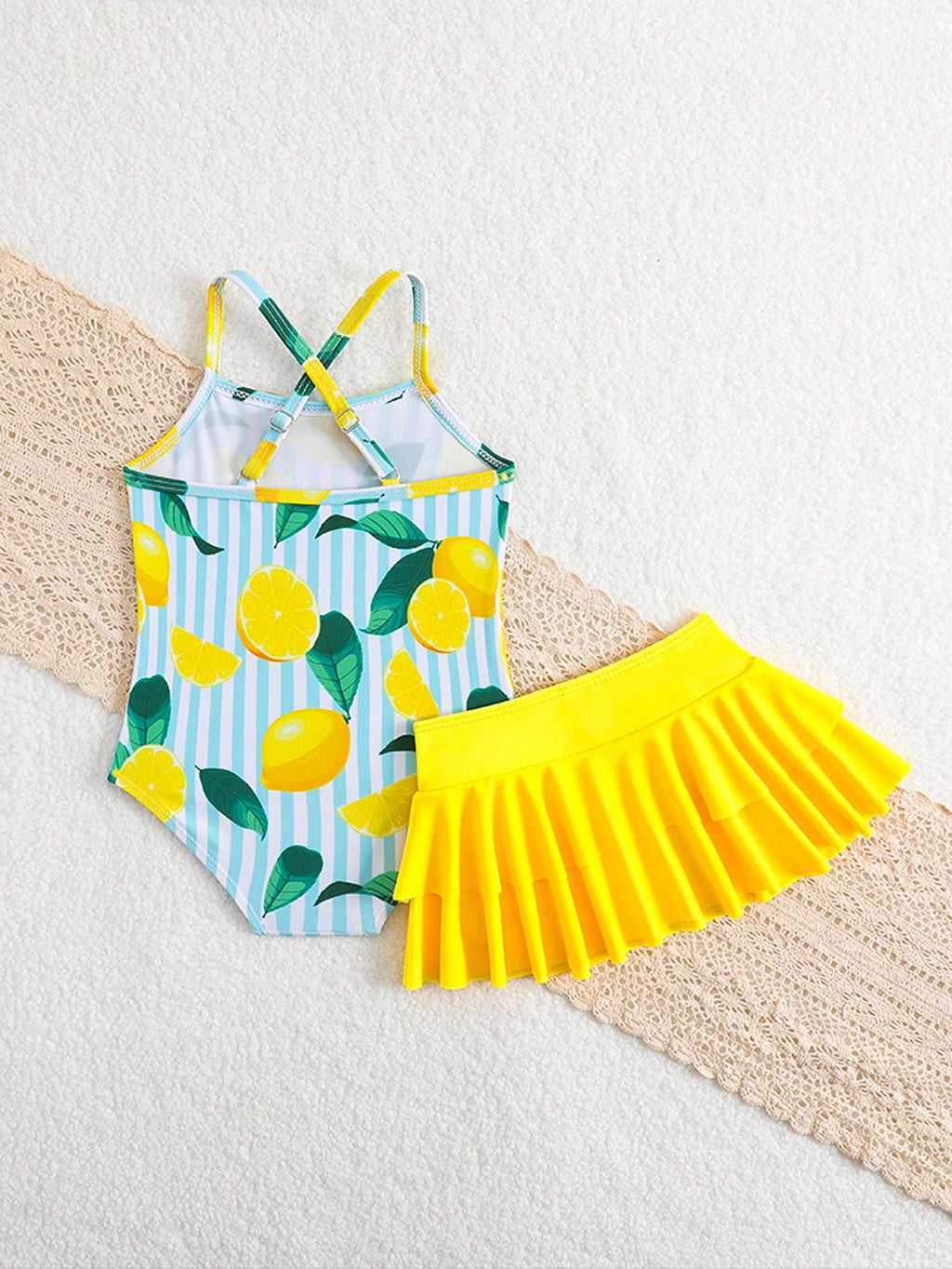 1Pc Baby/Girl Strawberry Print Swimsuit with Skirt Yellow Outfit Baby Yellow Dress Baby Summer Baby Clothes Girl Baby Summer Clothes Girl Summer Baby Girl Clothes