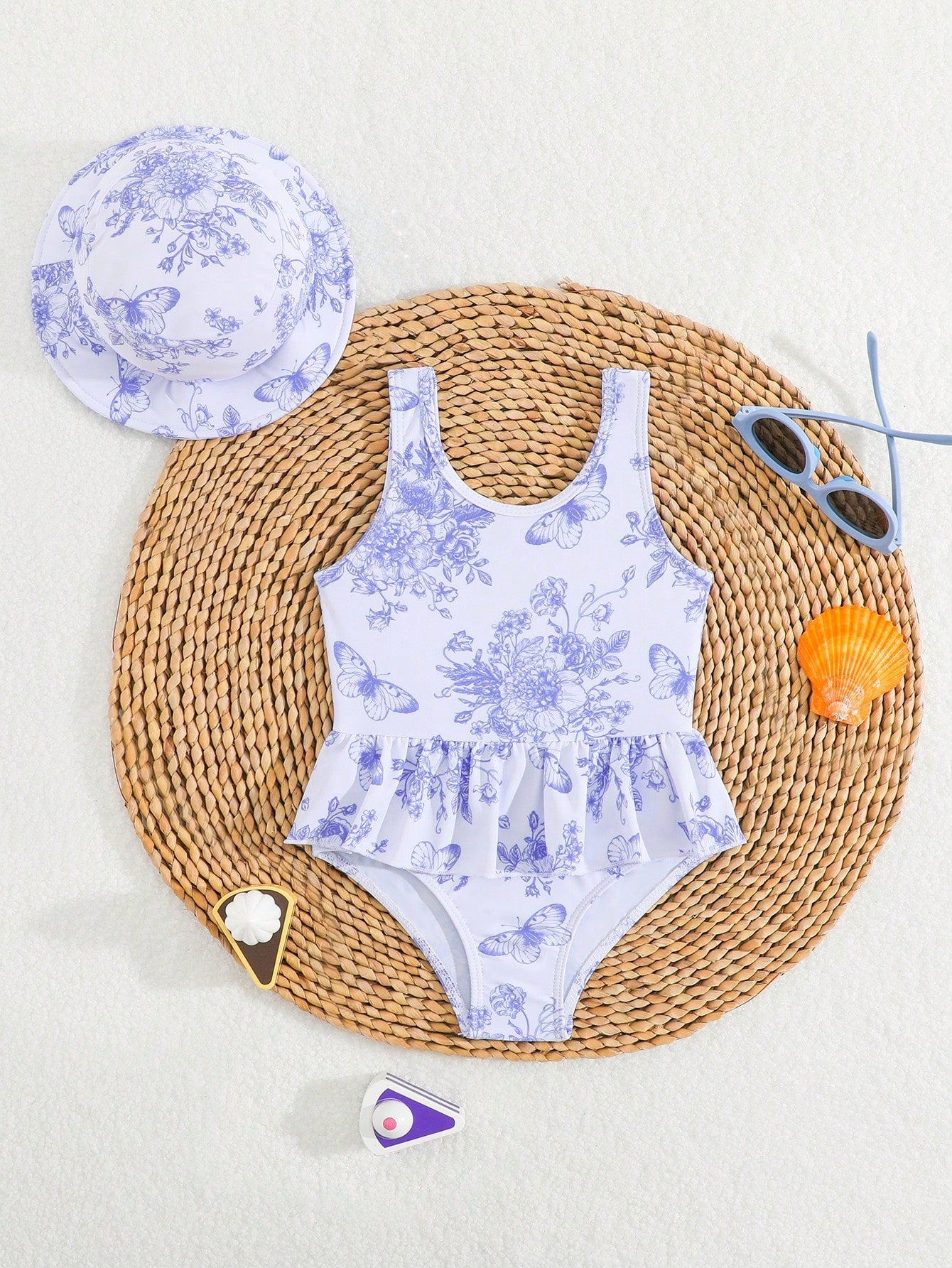 Infant/Baby Girl Coconut Tree Printed 1-Piece Swimsuit with Hat, Cute Beach Vacation Style Baby Clothing Summer Baby Clothes Summer Baby Summer Clothes Baby Clothes Summer Summer Clothes Baby