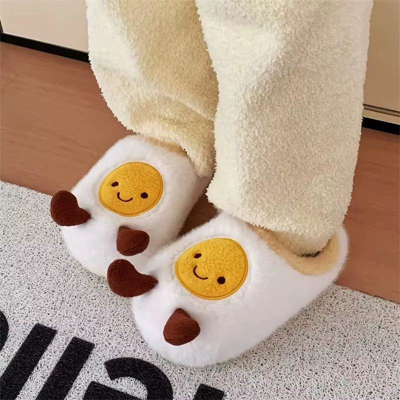 Winter Couple Home Slippers Fun Cute Croissant Non-Slip Thick-Soled Cotton Slippers for Men Women Comfortable Soft Home Slippers