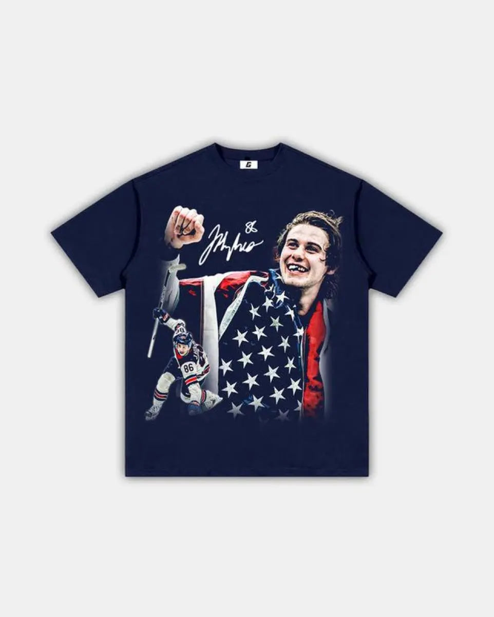 Score Big with the Jack Hughes Golden Goal T-Shirt – Your Ultimate Team USA Hockey Gear for Winter Olympics Enthusiasts!