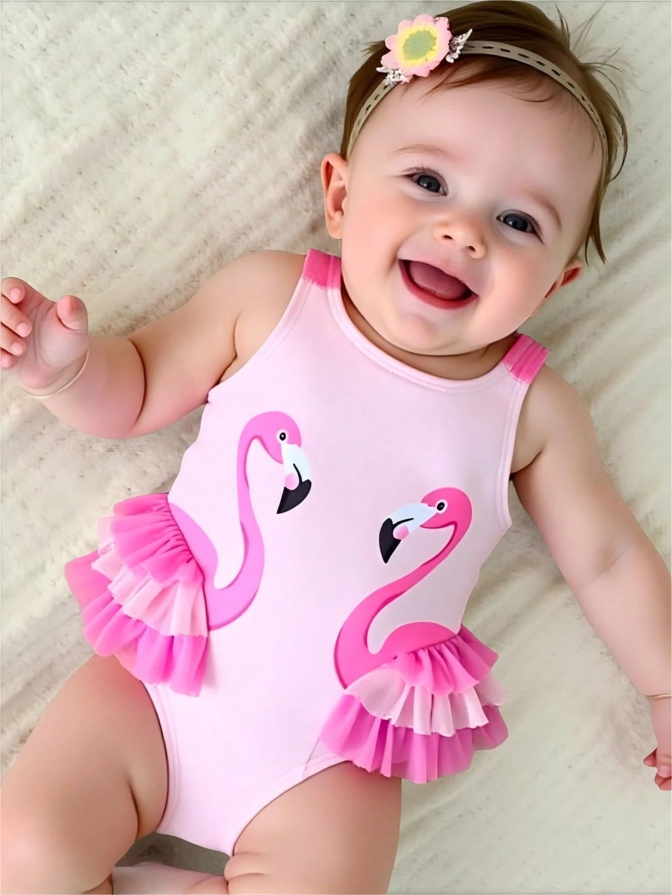 Baby Girl Ruffled Hem Flamingo Print One-Piece Swimsuit Baby Girls Clothing Summer Baby Summer Clothes Girl Baby Girl Clothes for Summer Cheap Baby Girl Clothes Baby Girl Clothing
