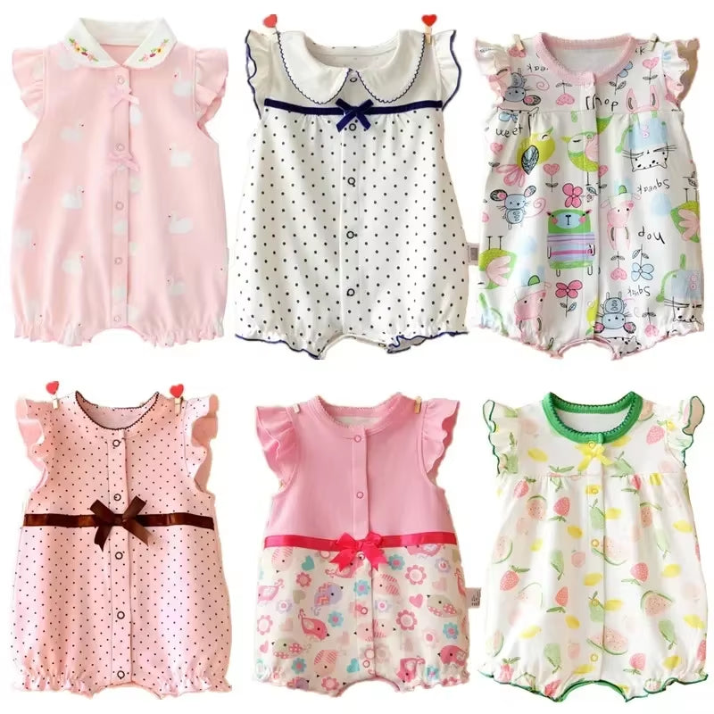 2024 Newborn Baby Summer Clothes Rompers Girls Overalls Short Sleeve Bodysuit Cotton Baby Clothing Jumpsuit Baby Girl Onesies