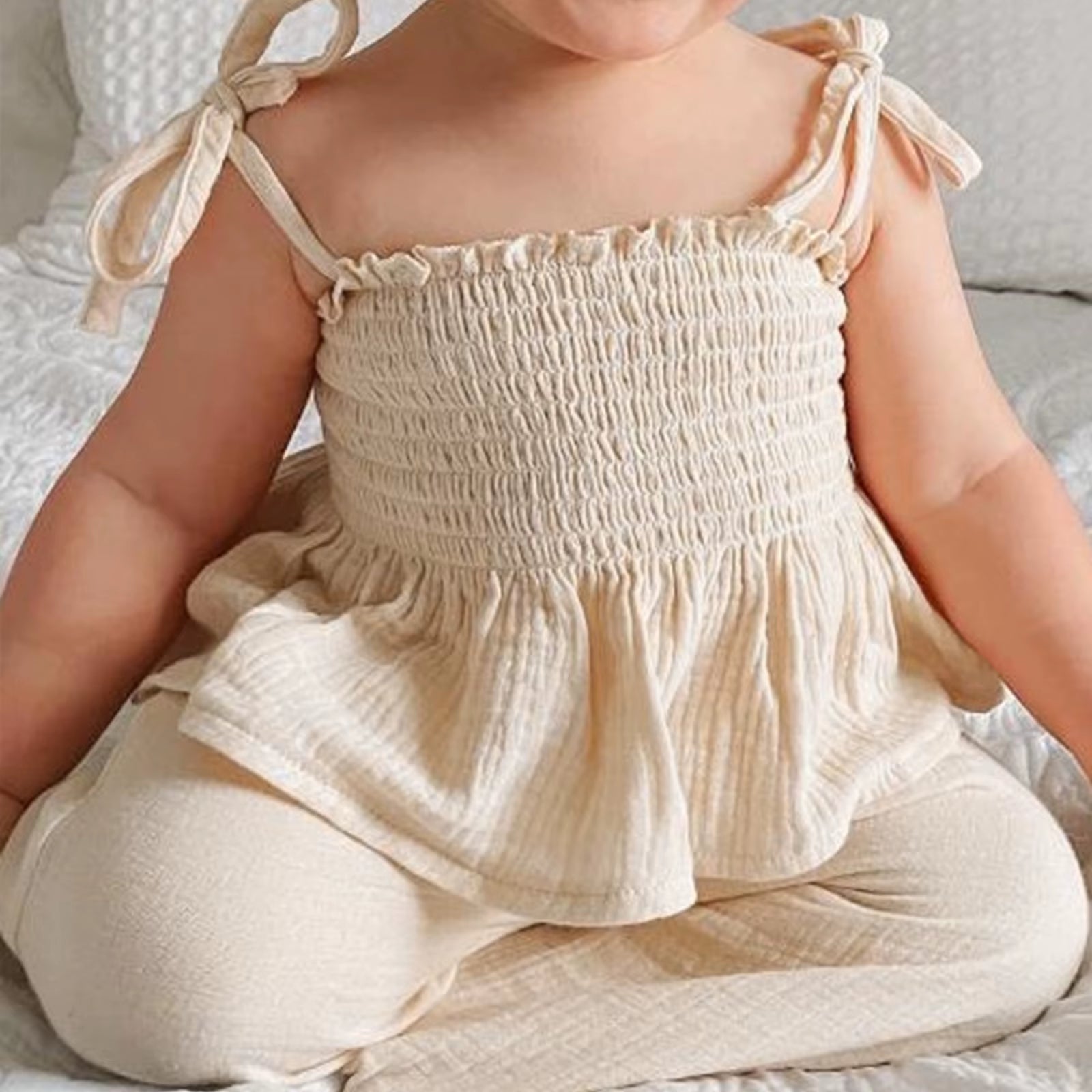 Toddler Girls 2 Piece Outfits Solid Color Sleeveless Camisole and Elastic Pants Set Baby Summer Clothes