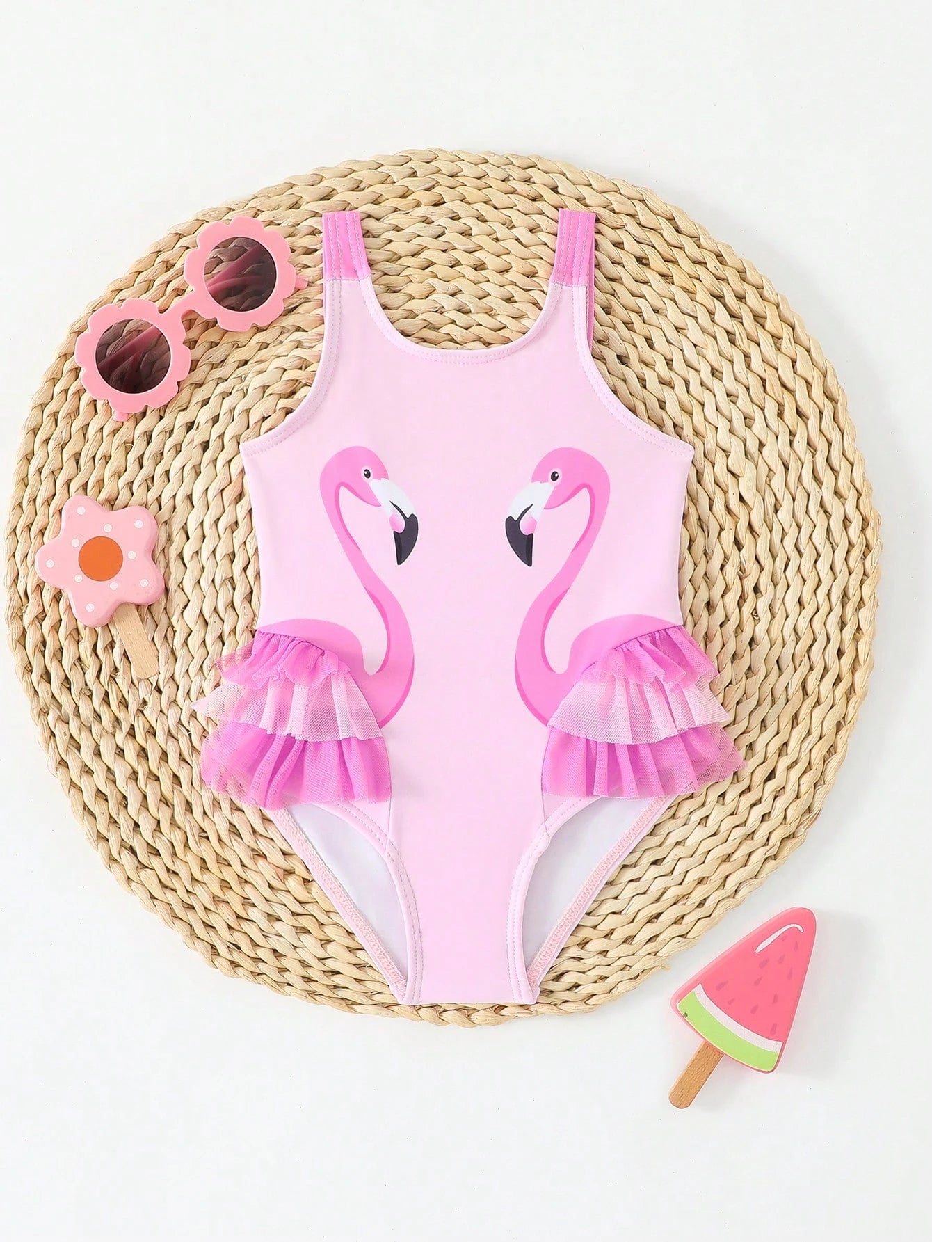 Baby Girl Ruffled Hem Flamingo Print One-Piece Swimsuit Baby Girls Clothing Summer Baby Summer Clothes Girl Baby Girl Clothes for Summer Cheap Baby Girl Clothes Baby Girl Clothing