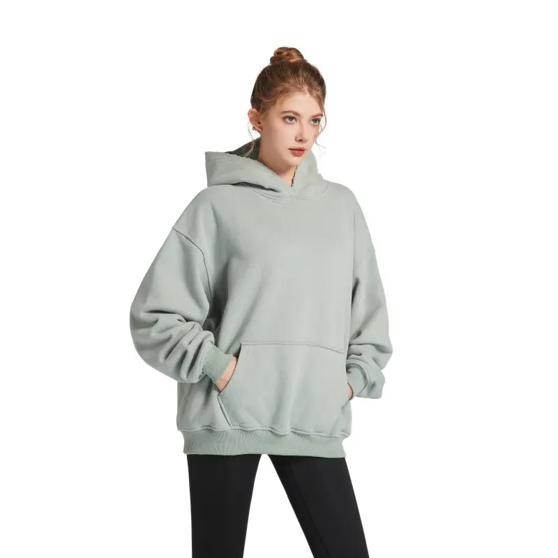 Trendy Light Green Unisex Long Sleeve Hoodie with Pockets - Perfect for All Occasions!