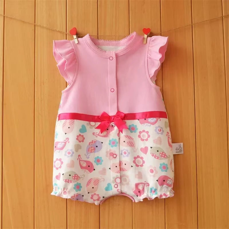 2024 Newborn Baby Summer Clothes Rompers Girls Overalls Short Sleeve Bodysuit Cotton Baby Clothing Jumpsuit Baby Girl Onesies