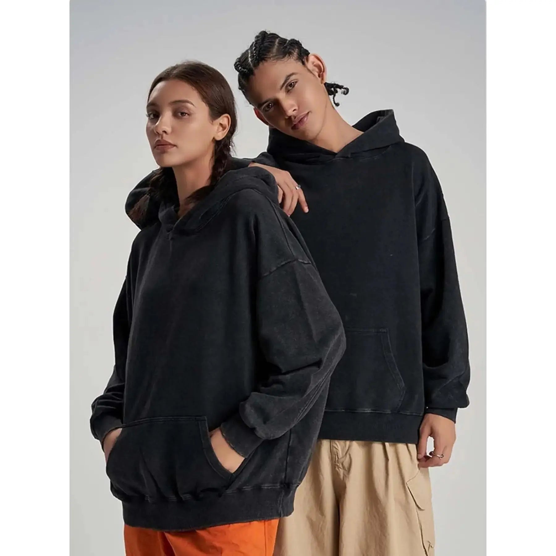 Vintage Washed Hoodie - Trendy Unisex Drop-Shoulder Sweatshirt for Effortless Style