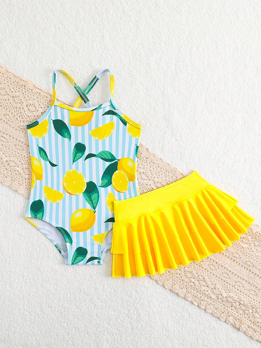 1Pc Baby/Girl Strawberry Print Swimsuit with Skirt Yellow Outfit Baby Yellow Dress Baby Summer Baby Clothes Girl Baby Summer Clothes Girl Summer Baby Girl Clothes