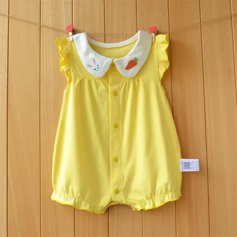 2024 Newborn Baby Summer Clothes Rompers Girls Overalls Short Sleeve Bodysuit Cotton Baby Clothing Jumpsuit Baby Girl Onesies