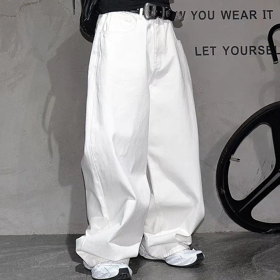 New Simple Solid Loose Men'S Jeans Straight Trousers Streetwear Men Baggy Regular Fit Casual Denim Pants