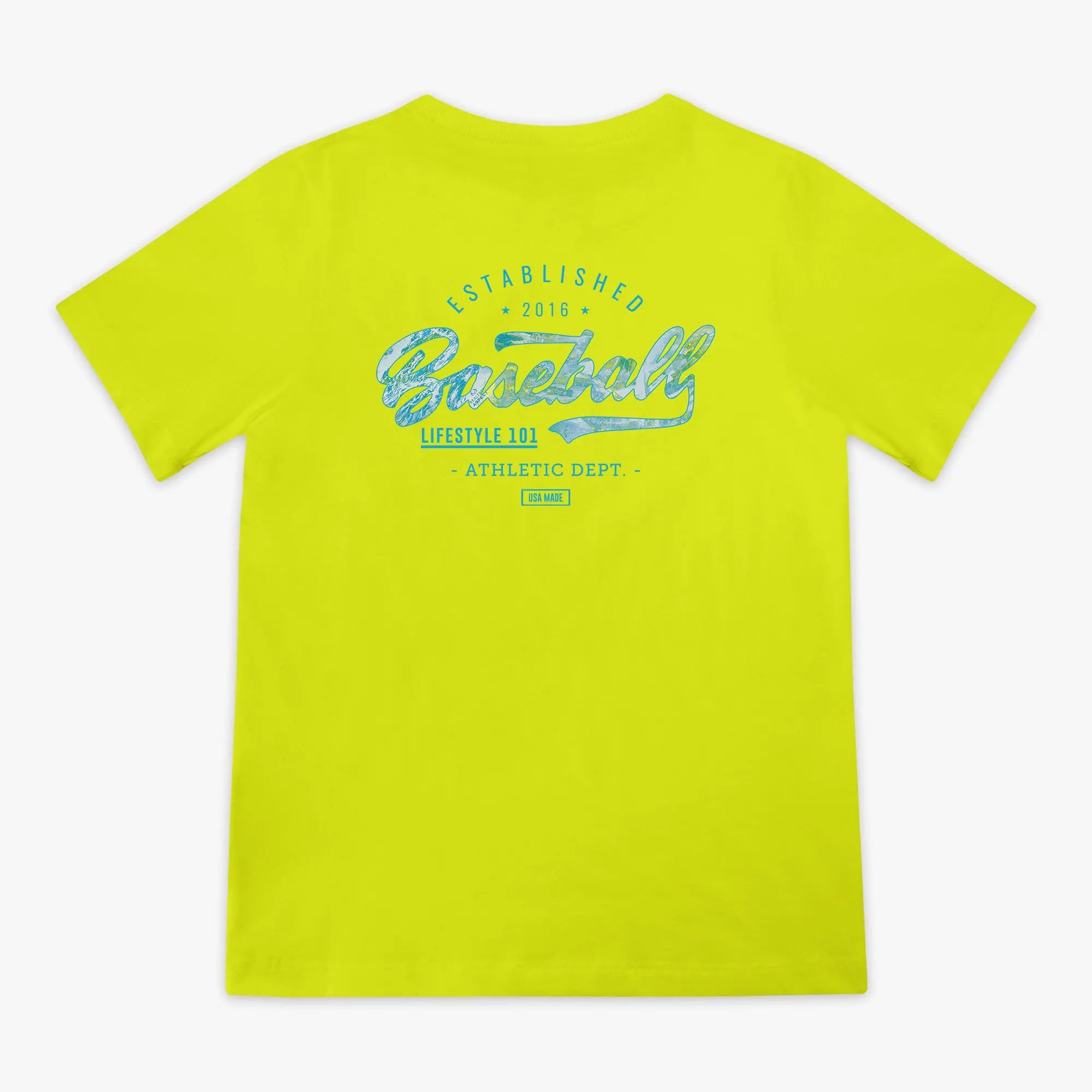Realtree Established Youth Tee - Bright Yellow/Aspect-Teal for Young Baseball Fans