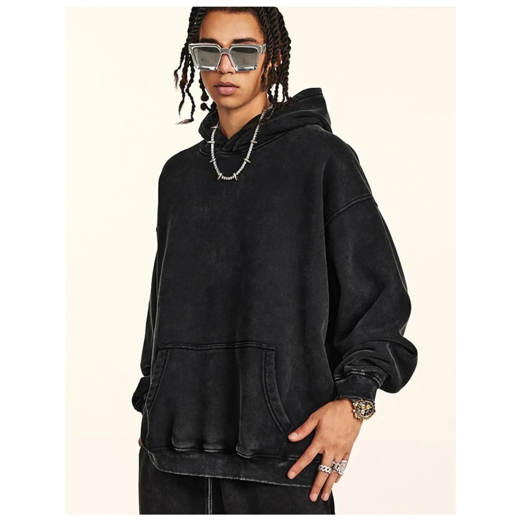 Vintage Washed Hoodie - Trendy Unisex Drop-Shoulder Sweatshirt for Effortless Style