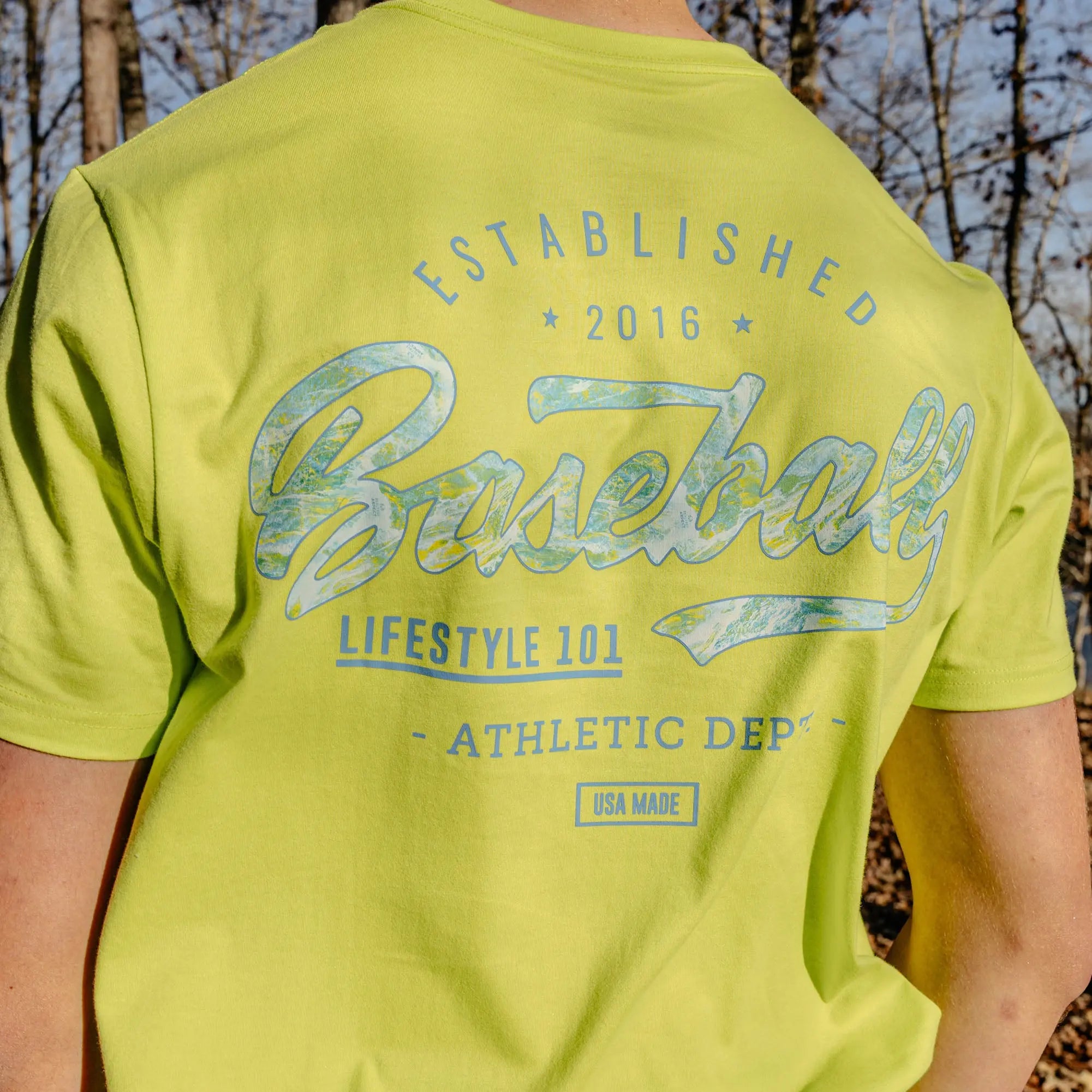 Realtree Established Youth Tee - Bright Yellow/Aspect-Teal for Young Baseball Fans