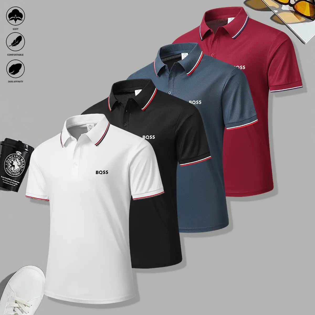 Elevate Your Wardrobe with Our 4-Pack of Men's Casual Short-Sleeved Polo Shirts - Perfectly Breathable and Stylish for Every Season!