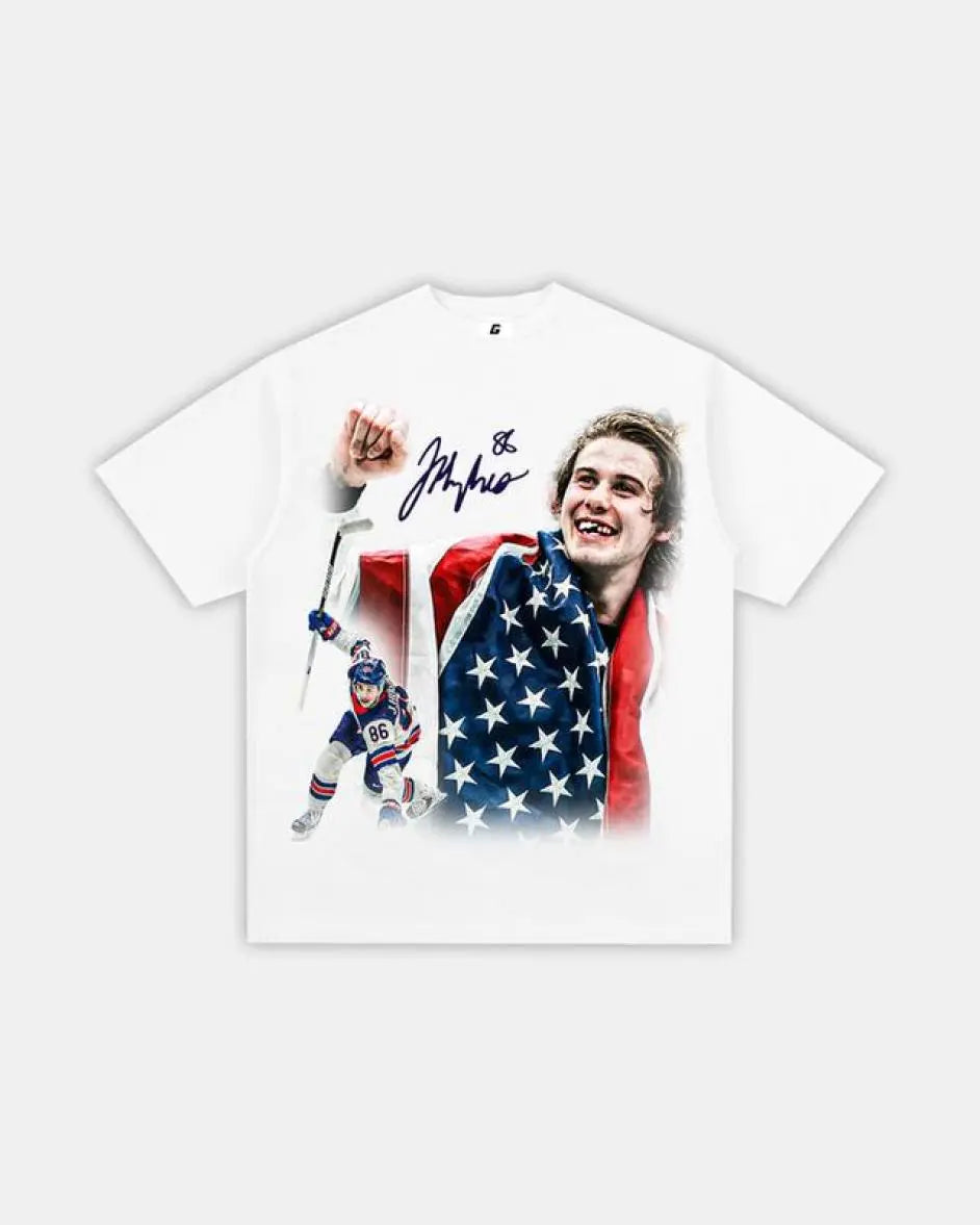 Score Big with the Jack Hughes Golden Goal T-Shirt – Your Ultimate Team USA Hockey Gear for Winter Olympics Enthusiasts!