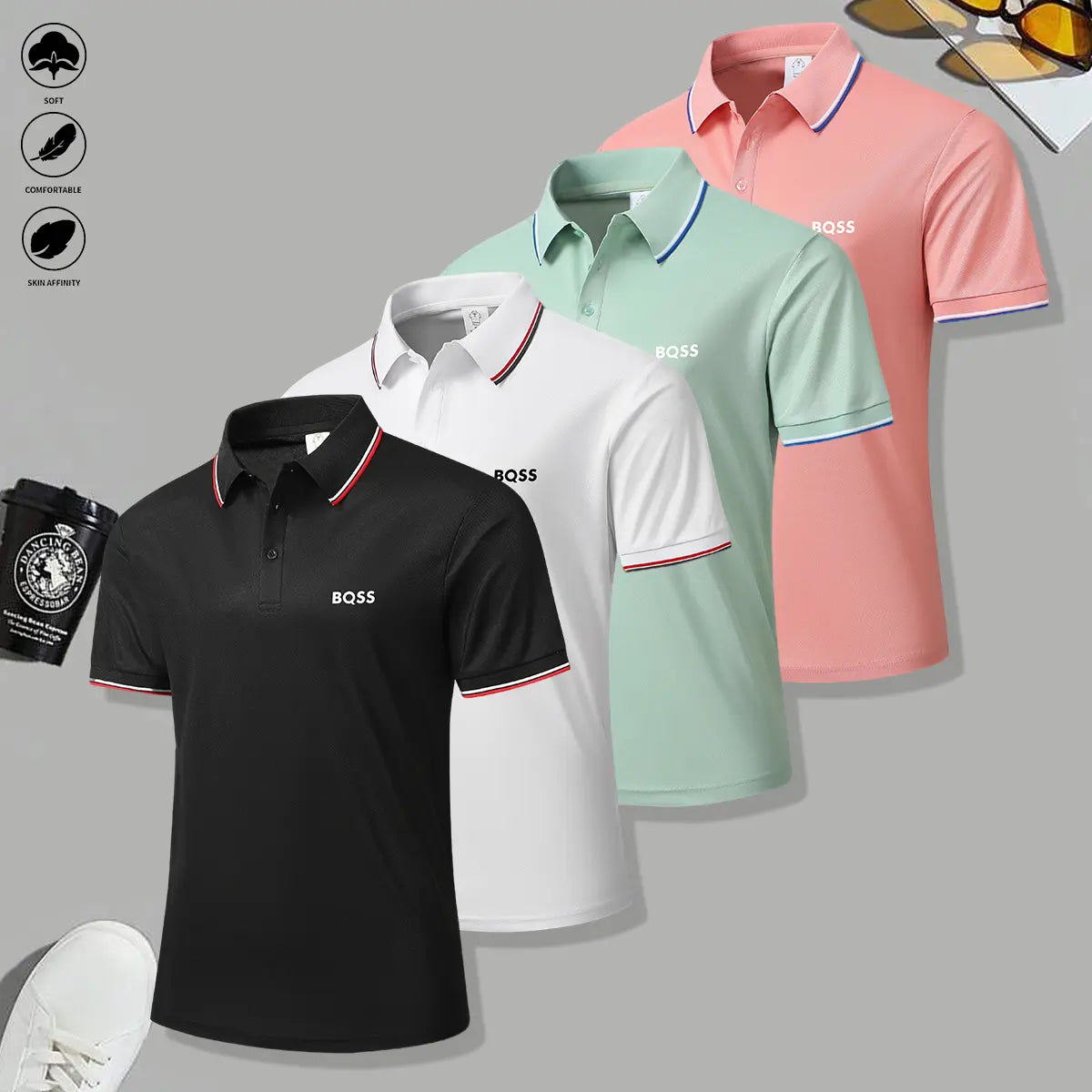 Elevate Your Wardrobe with Our 4-Pack of Men's Casual Short-Sleeved Polo Shirts - Perfectly Breathable and Stylish for Every Season!