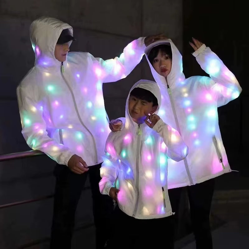 Illuminate Your Night: Waterproof LED Rave Jacket for Adults and Kids - Perfect for Dance Performances and Night Runs