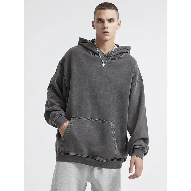 Elevate Your Streetwear Game with Our Men's Vintage Oversized Acid Wash Hoodie - Perfect for Couples and Casual Outings