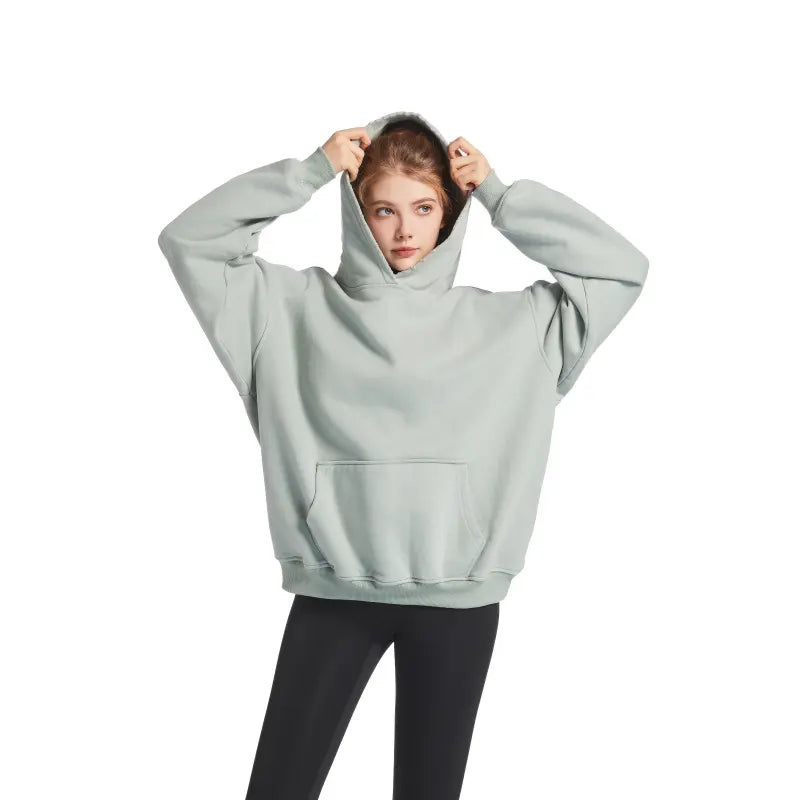 Trendy Light Green Unisex Long Sleeve Hoodie with Pockets - Perfect for All Occasions!