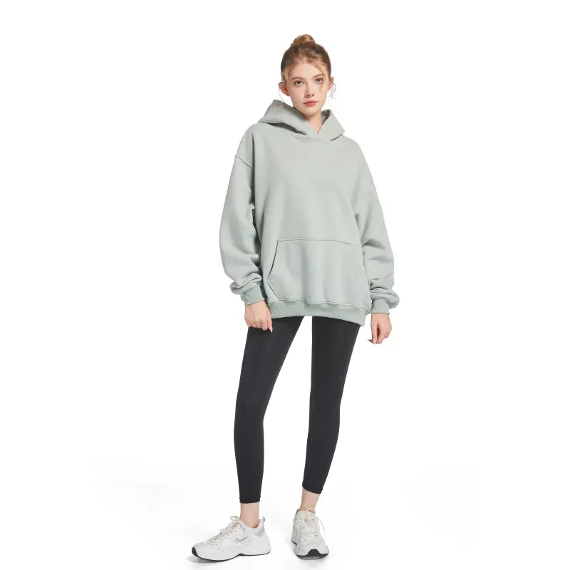 Trendy Light Green Unisex Long Sleeve Hoodie with Pockets - Perfect for All Occasions!