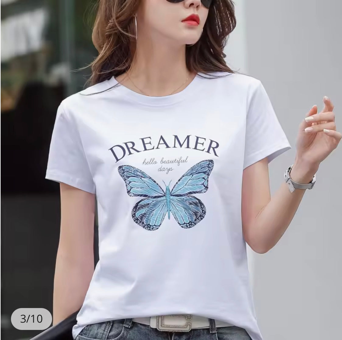 Butterfly Printing Women Summer Cotton Pink T-Shirt Casual Fashion Loose Short Sleeve Tshirts O-Neck Soft High Quality
