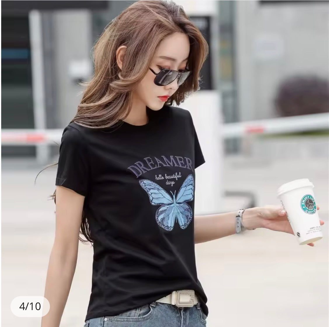 Butterfly Printing Women Summer Cotton Pink T-Shirt Casual Fashion Loose Short Sleeve Tshirts O-Neck Soft High Quality