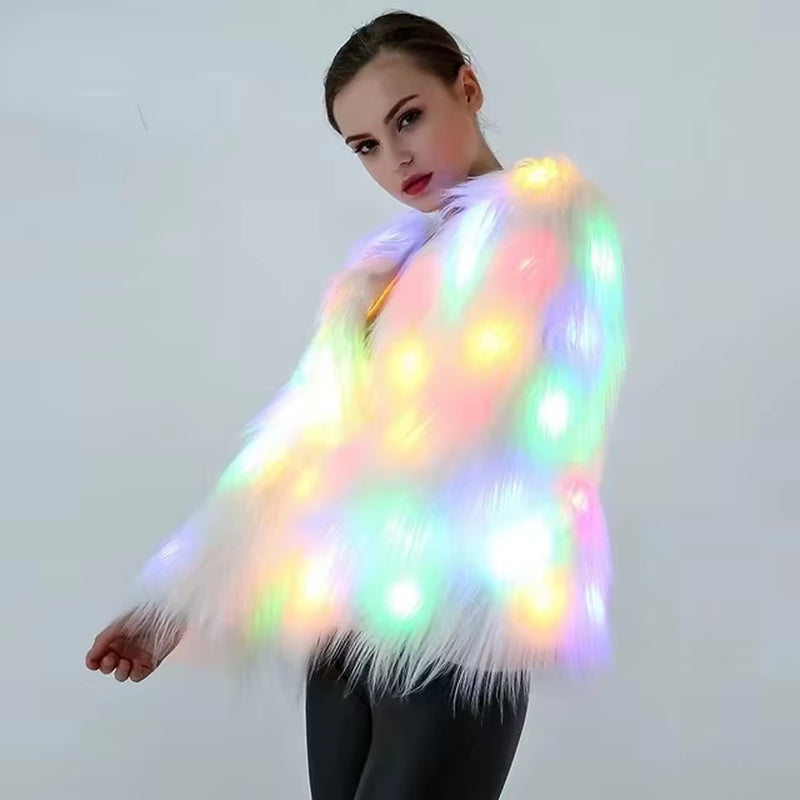 Illuminate Your Style with Our Women's Faux Fur LED Hoodie Vest - Perfect for Valentine's Cosplay and Dance Parties!