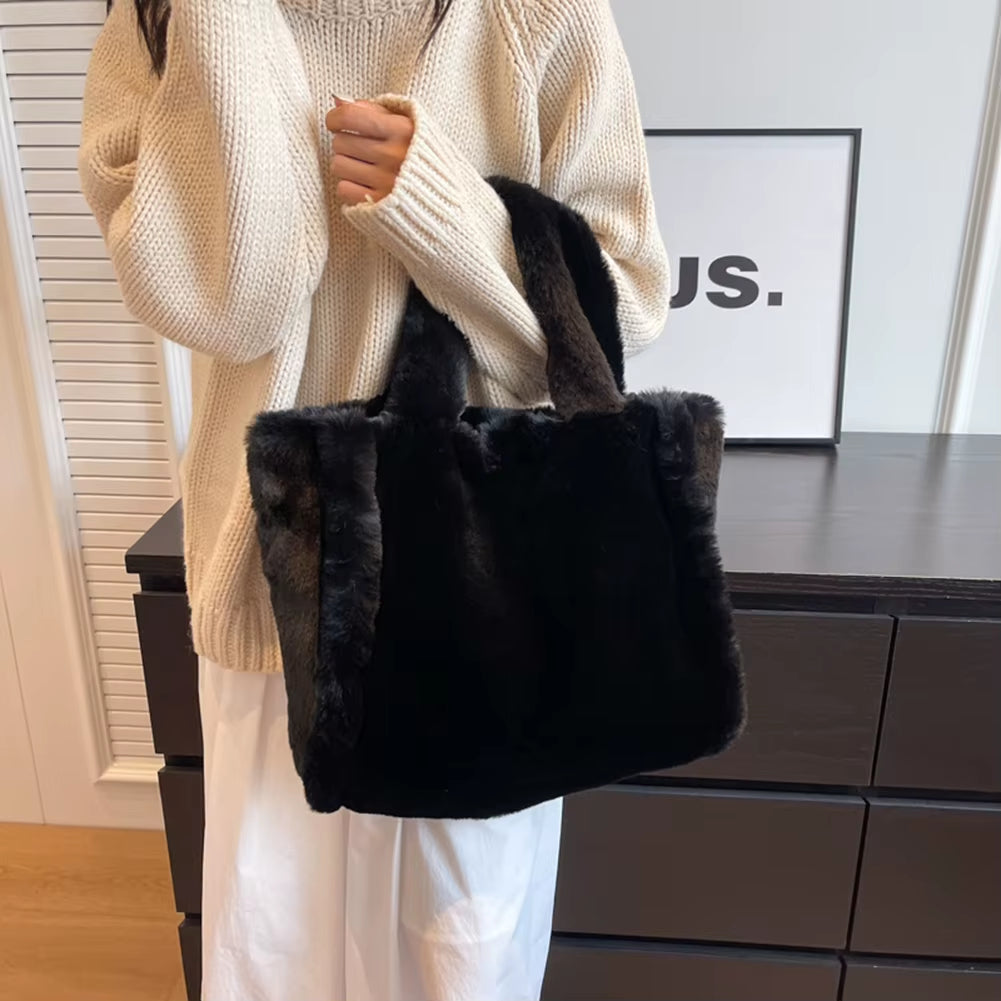 Chic Winter Women’s Plush Tote Bag – Spacious Faux Fur Handbag for Stylish Commuting