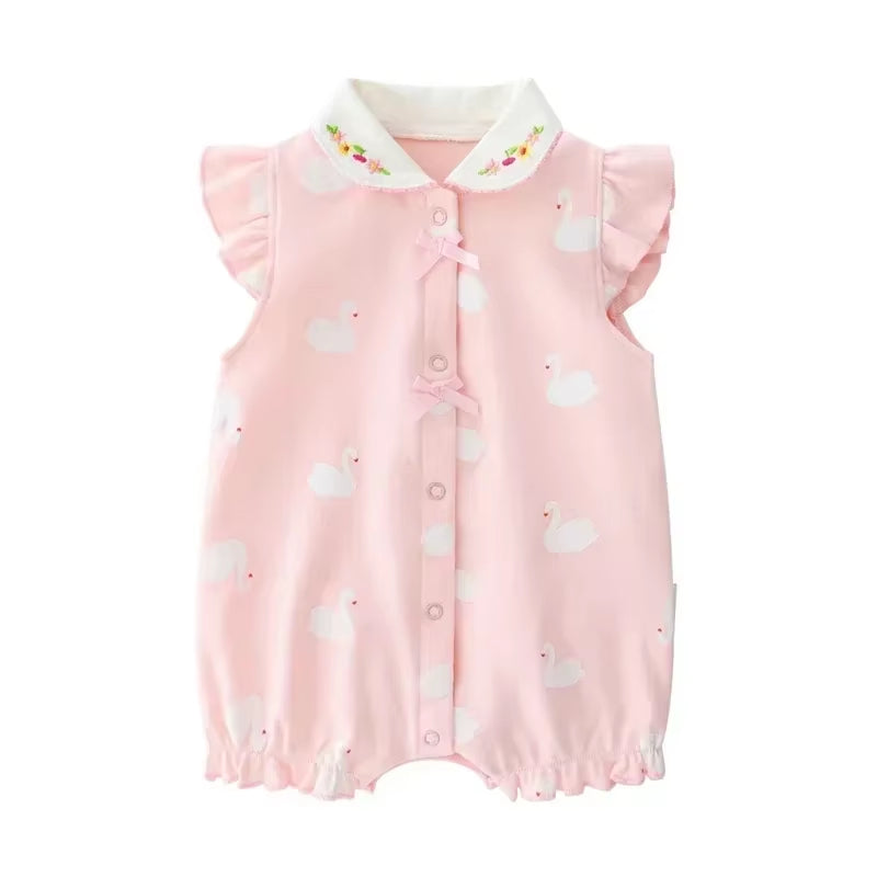 2024 Newborn Baby Summer Clothes Rompers Girls Overalls Short Sleeve Bodysuit Cotton Baby Clothing Jumpsuit Baby Girl Onesies