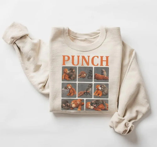 Adorable Monkey Punch Graphic T-Shirt – Cozy Baby Monkey Plush Sweatshirt & Cute Animal Lover Hoodie for All Seasons