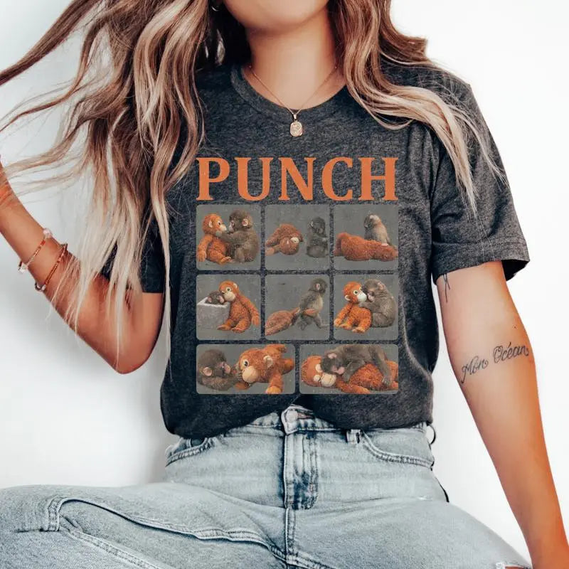 Adorable Monkey Punch Graphic T-Shirt – Cozy Baby Monkey Plush Sweatshirt & Cute Animal Lover Hoodie for All Seasons