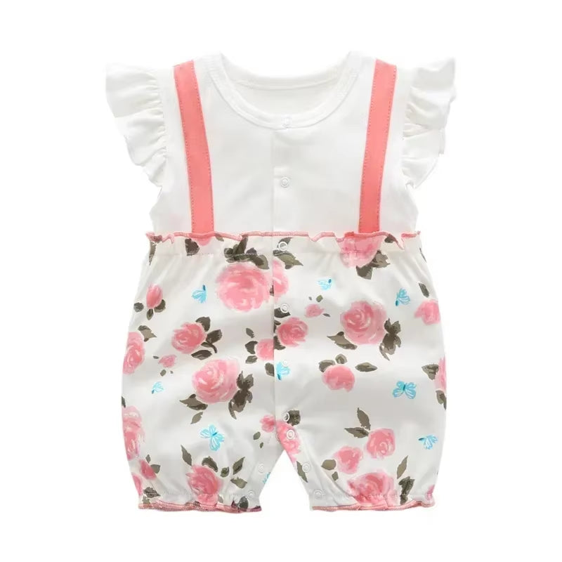 2024 Newborn Baby Summer Clothes Rompers Girls Overalls Short Sleeve Bodysuit Cotton Baby Clothing Jumpsuit Baby Girl Onesies
