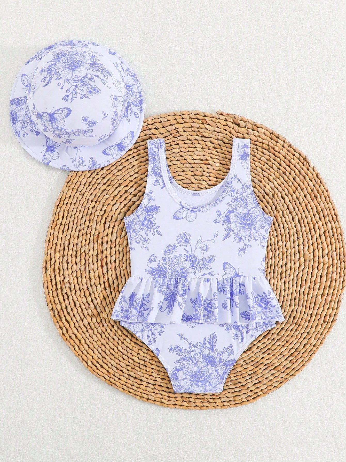 Infant/Baby Girl Coconut Tree Printed 1-Piece Swimsuit with Hat, Cute Beach Vacation Style Baby Clothing Summer Baby Clothes Summer Baby Summer Clothes Baby Clothes Summer Summer Clothes Baby