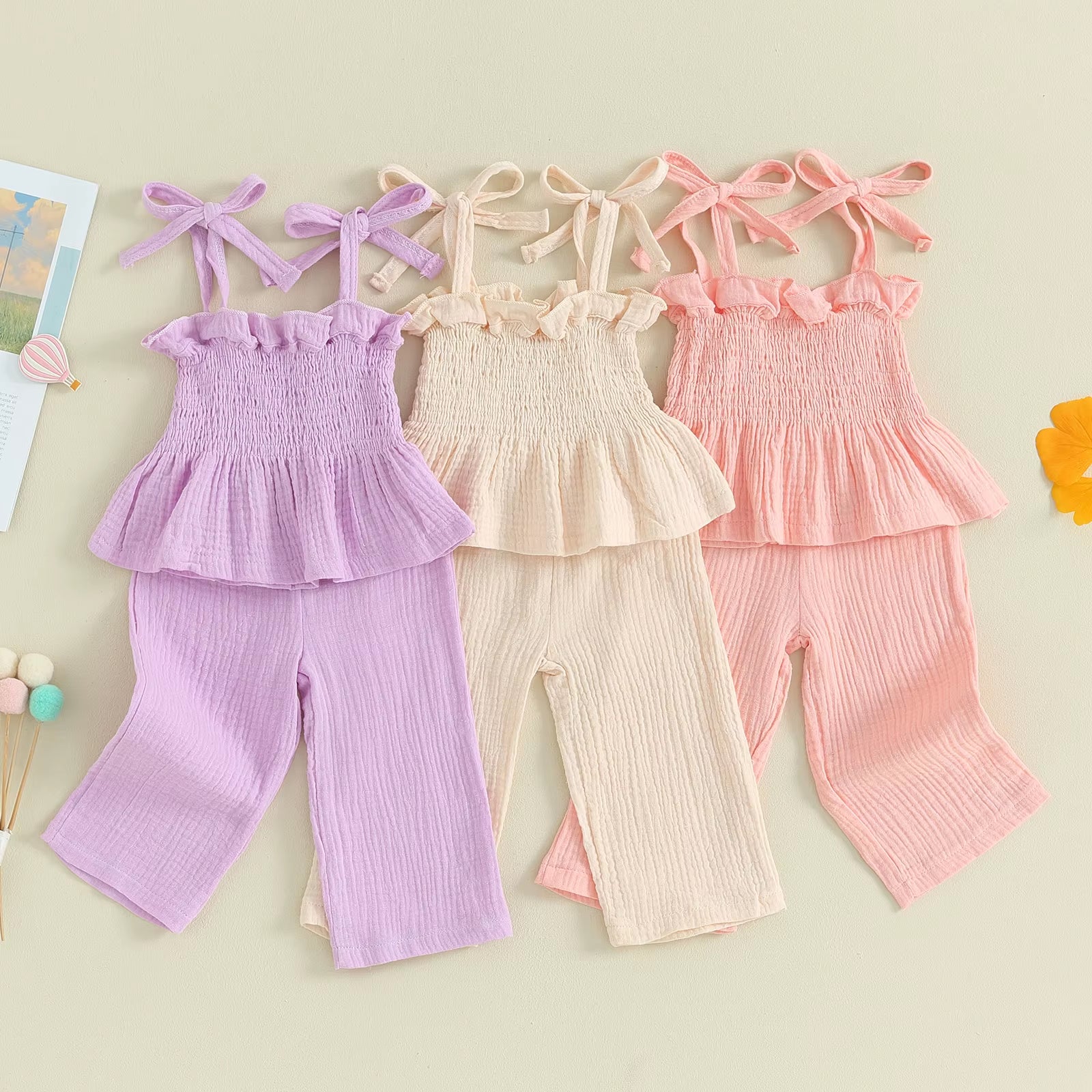 Toddler Girls 2 Piece Outfits Solid Color Sleeveless Camisole and Elastic Pants Set Baby Summer Clothes