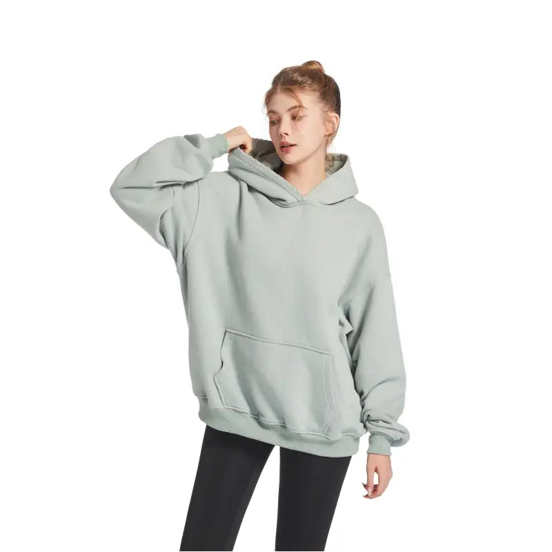 Trendy Light Green Unisex Long Sleeve Hoodie with Pockets - Perfect for All Occasions!