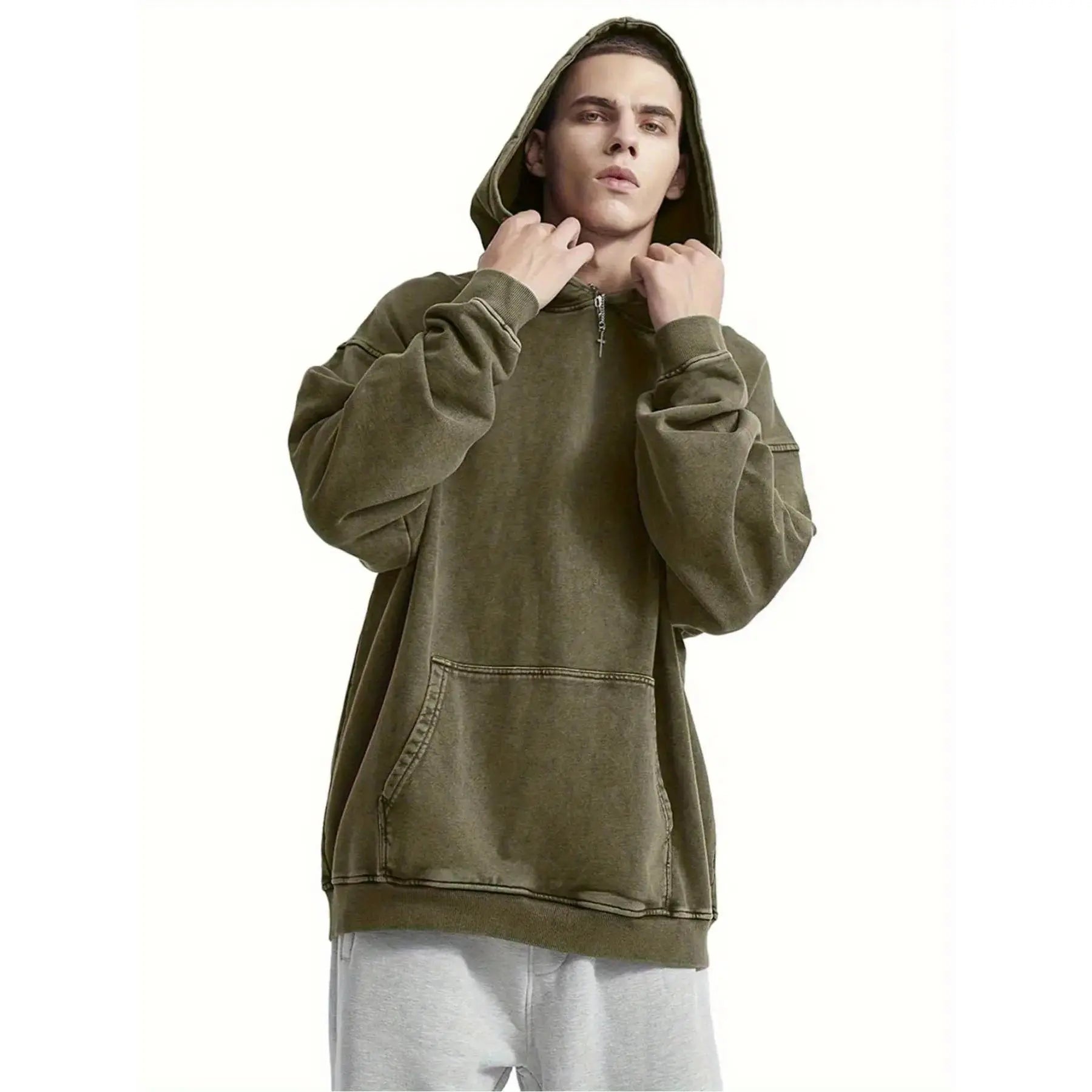 Vintage Washed Hoodie - Trendy Unisex Drop-Shoulder Sweatshirt for Effortless Style