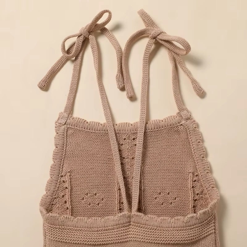 Kids Baby Summer Clothes for Newborn Baby Boys Girls Solid Lace-Up Knitted Backless Rompers+Drawstring Shorts Beach Outfits Sets