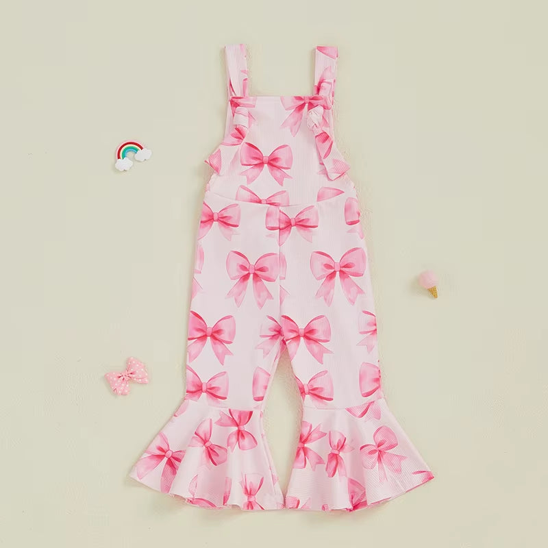Oddler Girl Bell-Bottom Jumpsuit Bow/Watermelon/Strawberry Square Neck Knotted Flare Pants Overalls Baby Summer Clothes