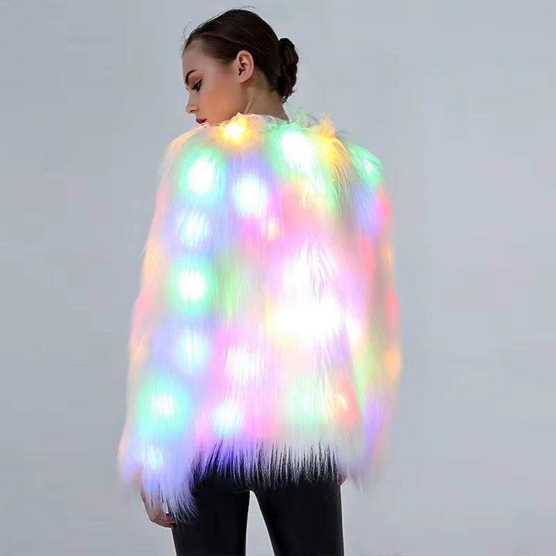 Illuminate Your Style with Our Women's Faux Fur LED Hoodie Vest - Perfect for Valentine's Cosplay and Dance Parties!