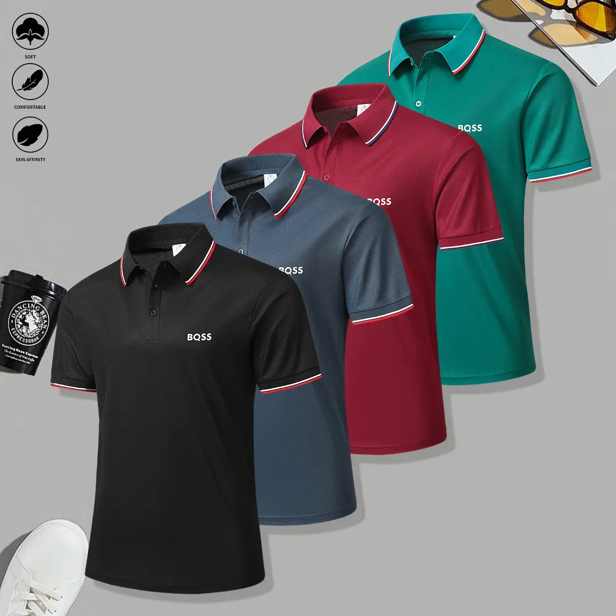 Elevate Your Wardrobe with Our 4-Pack of Men's Casual Short-Sleeved Polo Shirts - Perfectly Breathable and Stylish for Every Season!